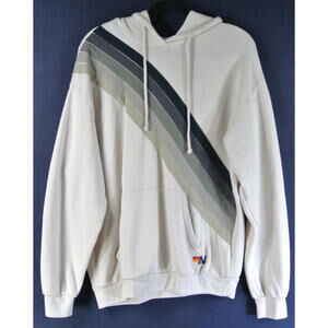 NEW, Aviator CROSS STRIPE RELAXED PULLOVER HOODIE in DOVE GREY SZ S #C4723